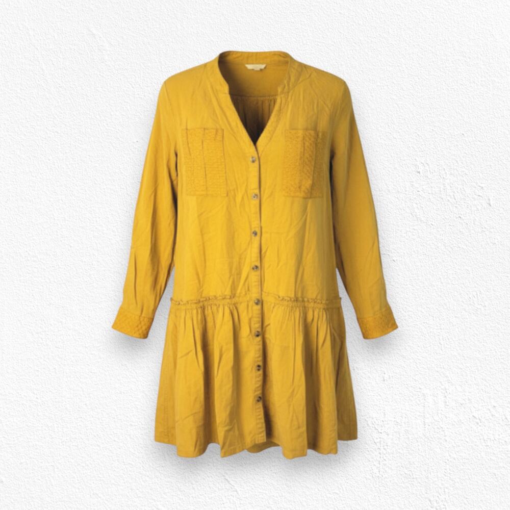 Maeve Golden Mustard Yellow Tiered Marlie Mini Button Down Shirt Dress Size 0P